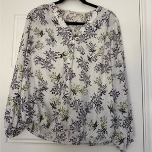 Chaus White and Purple Floral Blouse